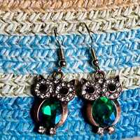 SAPPHIRE OWL EARRINGS |Sapphire Belly| White rhinestone s|black eyes|
