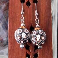 Adorable brown, black and white polymer clay owls with silver beads earring set - Item Number 5505