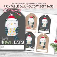 PRINTABLE Happy Holidays Gift Tags, Cute Owl, Sweet Christmas Gift Idea, Christmas Gift Tie, Instant