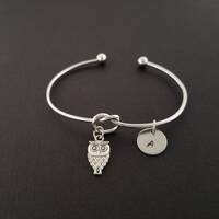 Owl Knot Bangle - Owl Knot Bracelet - Expandable Bangle - Charm Bangle - Owl Bracelet - Farm Jewelry
