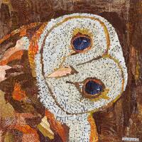mixed media barn owl wall art print, whimsical Bird collage, woodland barn owl decor, gicl&eacute;e 
