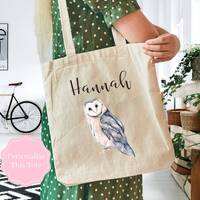 Owl Tote Bag, Personalised Tote Bag For Owl Lovers, Owl Gifts, Reusable Shopping Bag, Mothers Day Gi