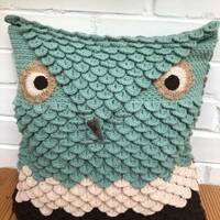 Pillow "Owl 1" Pillow Case Cover Bedding Throw Owl Cotton Crochet Handmade green