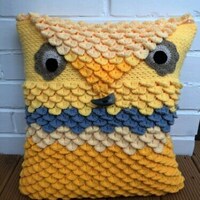 Pillow "Owl 2" Pillow Case Cover Bedding Throw Owl Cotton Crochet Handmade yellow