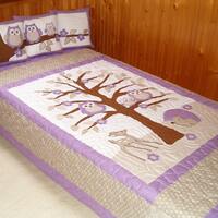 Kids Blankets, Handmade Quilt  Blanket, Purple Owl Quilt and Owl Pillow