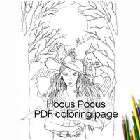 Witch with owls Halloween downloadable Coloring Page for adults and teens -Spooktober sheet - PDF Pr