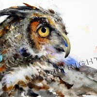 GREAT HORNED OWL Watercolor Owl Print, Bird Art Painting by Dean Crouser