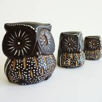 Hand Carved Wooden Owl Figurines: Rustic Home Decor, Set of 3