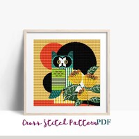 Abstract Cross Stitch Pattern, Owl, Nature Modern x-stitch Pattern, Cross Stitch Chart, Geometric Or
