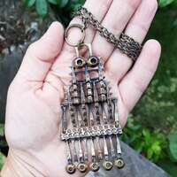 Pentti Sarpaneva Brutalist Bronze Owl pendant and chain, Finland necklace