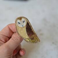 Barn Owl Embroidery Brooch, Cottage Core Lapel Pin Gift for Bird Lover, Whimsical Gift for Mum,