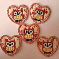 CraftbuddyUS 10pcs Iron On Fabric Pink Owl Heart Motif Embroidery Patches, DIY