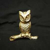 vintage brass owl statue bird owl large figurine bird owl on the branch solid brass sculpture bird  