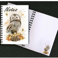 Notebook / Notepad with an image of a cute owl standing on a log. A Great gift for any owl or animal