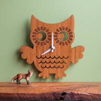 Owl Bamboo Wood Nursery Wall Clock, Baby Kids