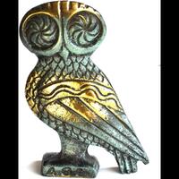 Solid Brass Owl Statuette Bird of Wisdom Goddess Athena's Favorite 3 1/2" high and weighs 8
