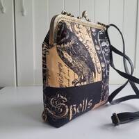 Gothic Halloween Owl Spells shoulder bag or crossbody.  Michael Miller's Nevermore print with ow