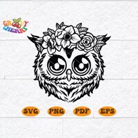 Owl Flower Crown SVG, Owl Floral Crown, Owl Svg, Owl Png, Owl Art, Owl Sticker, Owl Shirt, Cute Anim