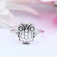 12mm Owl Ring Band Oxidized Solid 925 Sterling Silver Good Luck Owl Gift Thumb Ring