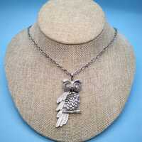 Jewelry, Owl Pendant And Chain, Faceted Rhinestone, Rhinestone? Eyes, Silver Tone Pendant, Silver To