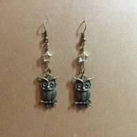 Antique Bronze Owl and Glass Star earrings