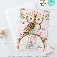 Printable Woodland Owl Birthday Invite, Editable Who Owl Birthday Invitation, Instant  Download Owl 