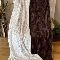 Luxury Snowy Owl Natural & Hide Chocolate Adult Extra Large Double Sided Plush Minky Throw/Blank