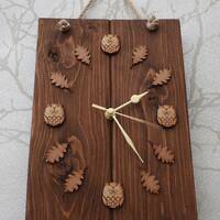 Reclaimed Pallet Wood Owls and Oak Leaf Woodland Wall Clock, Autumn Leaves, Owl with Optional Gift T