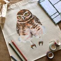 Tote Bag - Owl. Animal Art, Bird Print, Cotton