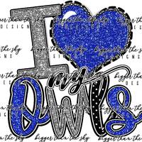 I Love My OWLS Glitter Blue & Silver sublimation PNG Digital Download