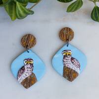 Owl on a Stump Earrings, Audubon Inspired Handmade Dangle Earrings for Bird Lovers, Hypoallergenic T