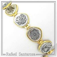 Beaded Greek coins bracelet Athena goddess owl Vergina star Phaistos disc Pegasus Sphinx Alexander t