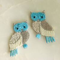 Quirky Silver Owl embroidered patch,Handmade Owl sequin applique, Silver blue bird patch,Boho Bird P