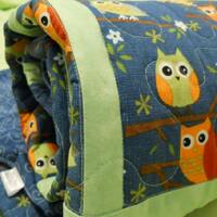 Night Owl baby crib quilt in Blue & Mint Green - MTO - Moda Cotton - Ten Little Things. Owls nur