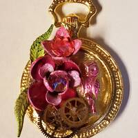 Steampunk Owl Pocket Watch Pin