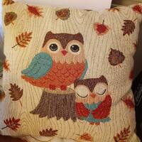 Owls in Autumn with Fall Leaves, Decorative Tapestry Look Throw Pillow, 16" X 16", Vintage