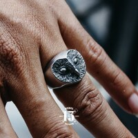 Hand sculpted Barn Owl pewter ring : Oxidized lead free pewter ring