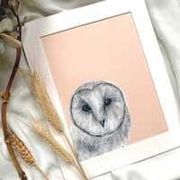Barn Owl, Pen and Ink Portrait, Original Bird Art