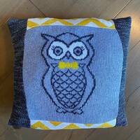 Gray & Yellow Owl Pillow (16x16) - Upcycled Materials