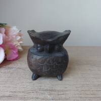 Figurine Vintage Chouette / Hibou Sculpt&eacute;e &agrave; la Main &ndash; Bois Dur et Plein &ndash;