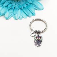 Owl Keychain, Owl Charm Key Chain, Initial Keychain, Personalized Keychain, Initial Key Ring, Teache