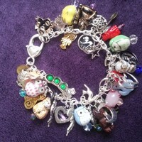 The Owl and the Pussycat, cat and owl Charm bracelet, or Woodland, loaded charm bracelet, by TinkerD