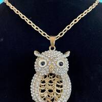 Vintage Rhinestone Owl Necklace