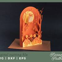 Halloween Owl Box Card Template | 3D Papercut SVG Card Cut File | Cricut Silhouette DIY
