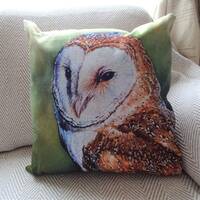Barn Owl Faux Suede Cushion -  Bowie - Original owl art 18" square zip cushion cover - cushion 