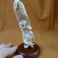 little white Horned Owl with trees of shed ANTLER base figurine Bali detailed carving of shed Moose 