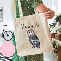 Owl Tote Bag, Personalised Tote Bag For Owl Lovers, Owl Gifts, Reusable Shopping Bag, Mothers Day Gi