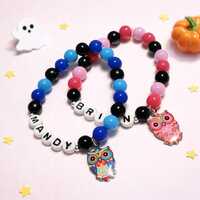 Personalized Halloween Owl Bracelet: Beaded Charm, Trick or Treat Gift