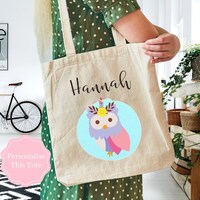 Boho Owl Tote Bag, Personalised Tote Bag For Owl Lovers, Owl Gifts, Reusable Shopping Bag, Mothers D