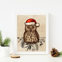 Christmas Owl Woodland Christmas Wall Art | Christmas Owl Decor | Woodland Christmas Decor | Christm